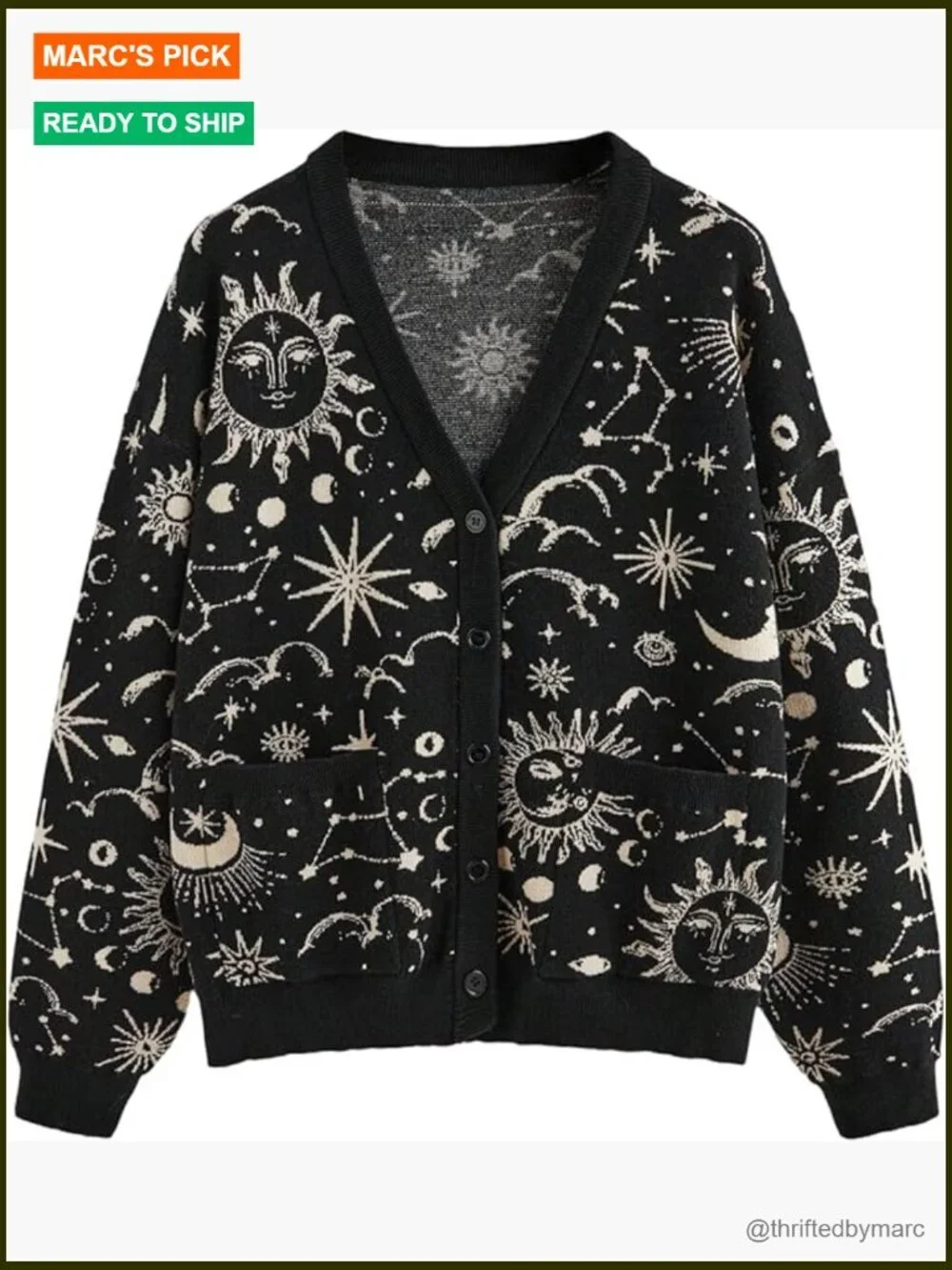 Plus Size Boho Printed Cardigan Sweater Button Up V Neck Long Sleeve Knit Tops